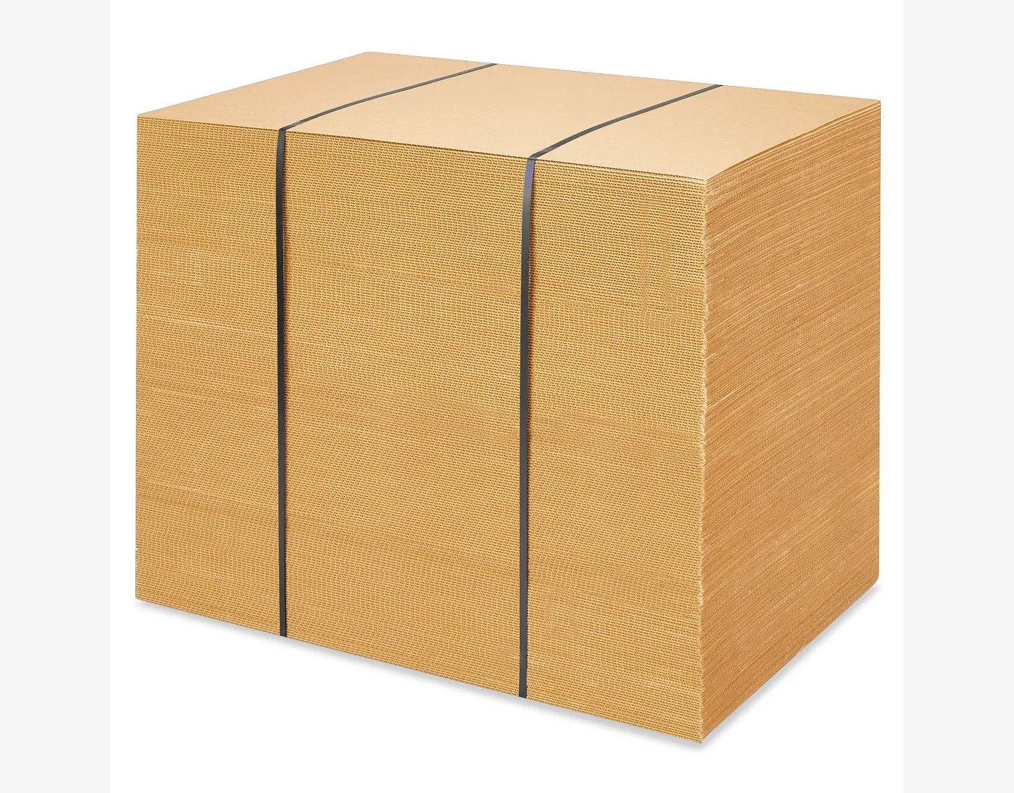 Large corrugated pads stacked and strapped